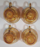 Set of 4 Vintage Indiana Carnival Glass Harvest Leaf Pattern Orange Amber Iridescent Rainbow Punch Bowl Cup