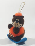 Vintage A&W Root Beer Bear Snowboarding 4" Tall Plush Stuffed Character Hanging Christmas Tree Ornament