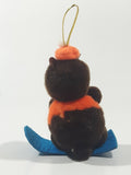 Vintage A&W Root Beer Bear Snowboarding 4" Tall Plush Stuffed Character Hanging Christmas Tree Ornament