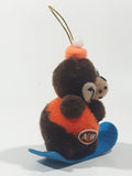 Vintage A&W Root Beer Bear Snowboarding 4" Tall Plush Stuffed Character Hanging Christmas Tree Ornament