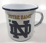 Notre Dame Fighting Irish Football Team Speckled White Blue Rimmed Enamel Metal Coffee Mug Cup