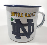 Notre Dame Fighting Irish Football Team Speckled White Blue Rimmed Enamel Metal Coffee Mug Cup