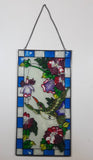 Beautifully Designed Hummingbird with Pink Flowers 8 1/4" x 16" Metal Framed Stained Painted Glass Window Pane Sun Catcher