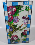 Beautifully Designed Hummingbird with Pink Flowers 8 1/4" x 16" Metal Framed Stained Painted Glass Window Pane Sun Catcher