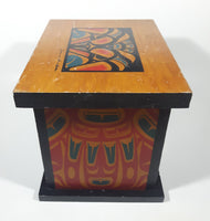 Vintage Clarence A. Wells Aboriginal Art Wood Box with Lid 8" Tall