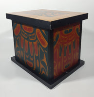 Vintage Clarence A. Wells Aboriginal Art Wood Box with Lid 8" Tall