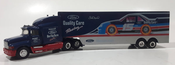 2000 Racing Champions Ford Quality Care Racing Motorcraft Semi Tractor Truck and Trailer NASCAR #15 Lake Speed Dark Blue Die Cast Toy Car Vehicle