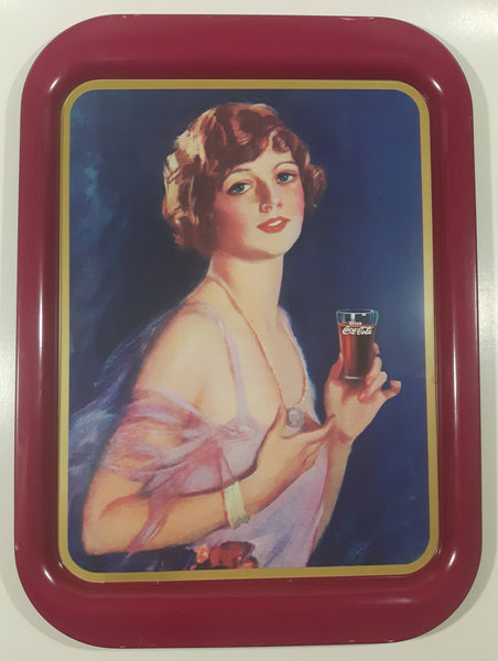 Vintage 1974 Coca-Cola Coke Soda Pop 1927 Calendar Girl Pink Magenta Metal Beverage Serving Tray