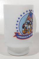 Vintage Walt Disney Productions America On Parade Betsy Ross Flag 4 3/4" Tall White Milk Glass Pedestal Cup