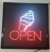 Ice Cream OPEN Light Up 19" x 19" Animated Sign Missing Side Button