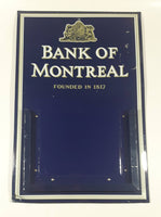 Rare Vintage Bank of Montreal Founded in 1817 Dark Blue Promotional 12" x 18" Perpetual Calendar Tin Metal Sign