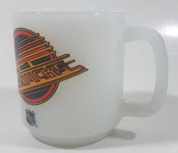 Rare Vintage Glasbake Vancouver Canucks NHL Ice Hockey Team 3 1/2" Tall White Milk Glass Coffee Mug Cup