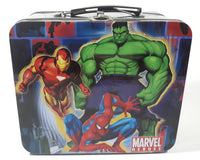 2010 Marvel Heroes The Incredible Hulk Iron Man Spider-Man Black Tin Metal Lunch Box