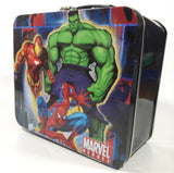 2010 Marvel Heroes The Incredible Hulk Iron Man Spider-Man Black Tin Metal Lunch Box