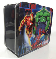 2010 Marvel Heroes The Incredible Hulk Iron Man Spider-Man Black Tin Metal Lunch Box