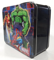 2010 Marvel Heroes The Incredible Hulk Iron Man Spider-Man Black Tin Metal Lunch Box