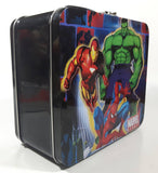 2010 Marvel Heroes The Incredible Hulk Iron Man Spider-Man Black Tin Metal Lunch Box