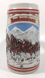 1985 Budweiser Holiday Stein Collection "A" Series "The hitch journeying through snow-capped mountains on a crisp winter's morn." 6 3/8" Tall Ceramic Beer Stein Mug