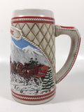 1985 Budweiser Holiday Stein Collection "A" Series "The hitch journeying through snow-capped mountains on a crisp winter's morn." 6 3/8" Tall Ceramic Beer Stein Mug