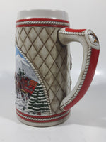 1985 Budweiser Holiday Stein Collection "A" Series "The hitch journeying through snow-capped mountains on a crisp winter's morn." 6 3/8" Tall Ceramic Beer Stein Mug