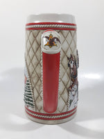 1985 Budweiser Holiday Stein Collection "A" Series "The hitch journeying through snow-capped mountains on a crisp winter's morn." 6 3/8" Tall Ceramic Beer Stein Mug