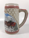 1985 Budweiser Holiday Stein Collection "A" Series "The hitch journeying through snow-capped mountains on a crisp winter's morn." 6 3/8" Tall Ceramic Beer Stein Mug