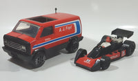 Vintage 1979 Tonka A.J. Foyt Red Van Red and Black Race Car and 4" Tall Driver Pressed Steel Die Cast Toy Car Vehicle Set