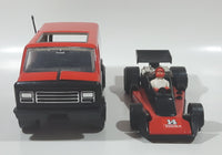 Vintage 1979 Tonka A.J. Foyt Red Van Red and Black Race Car and 4" Tall Driver Pressed Steel Die Cast Toy Car Vehicle Set