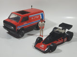 Vintage 1979 Tonka A.J. Foyt Red Van Red and Black Race Car and 4" Tall Driver Pressed Steel Die Cast Toy Car Vehicle Set