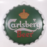 Carlsberg Beer Green Colored Beer Bottle Cap Shaped 16" Diameter Embossed Metal Sign