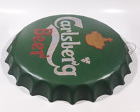 Carlsberg Beer Green Colored Beer Bottle Cap Shaped 16" Diameter Embossed Metal Sign