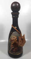 Vintage Eaton Real Leather Hand Made in Italy Hunting Dog Scenes 12 1/4" Tall Leather Wrapped Glass Bottle