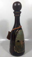 Vintage Eaton Real Leather Hand Made in Italy Hunting Dog Scenes 12 1/4" Tall Leather Wrapped Glass Bottle