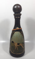 Vintage Eaton Real Leather Hand Made in Italy Hunting Dog Scenes 12 1/4" Tall Leather Wrapped Glass Bottle