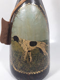 Vintage Eaton Real Leather Hand Made in Italy Hunting Dog Scenes 12 1/4" Tall Leather Wrapped Glass Bottle