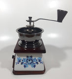 Vintage Cafe Blue Flowers White Porcelain Wood and Metal Coffee Grinder Mill
