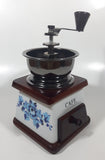 Vintage Cafe Blue Flowers White Porcelain Wood and Metal Coffee Grinder Mill