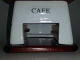 Vintage Cafe Blue Flowers White Porcelain Wood and Metal Coffee Grinder Mill