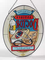 Rare Hard to Find Joan Baker Design's Handpainted Genuine Antique Doctor Medicine Been There, Done That, "Made The Rounds." 6 1/2" x 9" Oval Shaped Stained Window Glass Sun Catcher