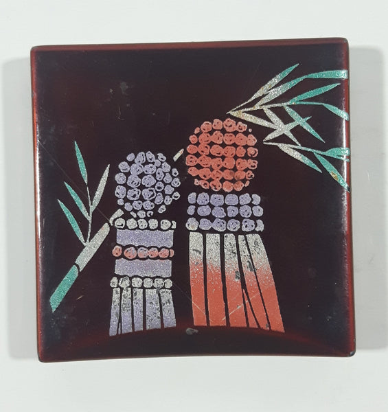 Bamboo Themed Dark Red Square Shaped 1 1/2" x 1 1/2" Fridge Magnet