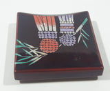 Bamboo Themed Dark Red Square Shaped 1 1/2" x 1 1/2" Fridge Magnet