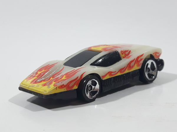 1997 Hot Wheels Volcano Blowout Large Charge Silver Bullet Glow In The Dark White Plastic Die Cast Toy Car Vehicle