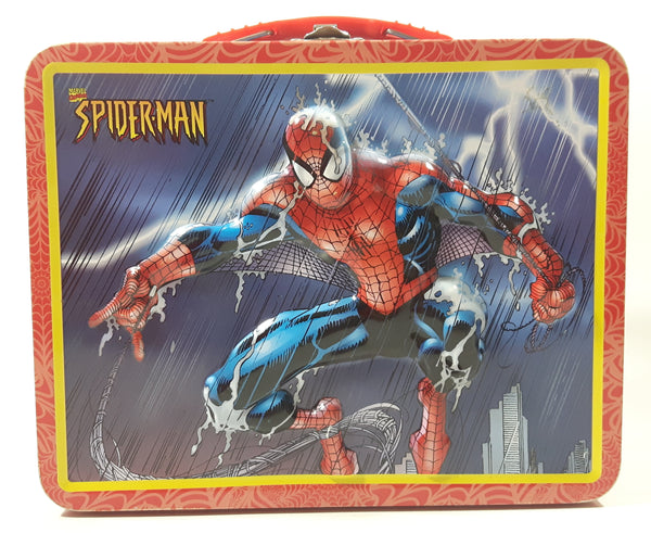 Marvel Comics Spider-Man Lightning Themed Embossed Tin Metal Lunch Box Container