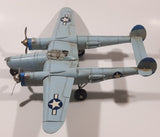 Vintage Lockheed P-38 Lightning Style Light Blue Plane Large 14 1/4" Long Tin Metal Military Airplane