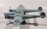 Vintage Lockheed P-38 Lightning Style Light Blue Plane Large 14 1/4" Long Tin Metal Military Airplane