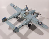 Vintage Lockheed P-38 Lightning Style Light Blue Plane Large 14 1/4" Long Tin Metal Military Airplane