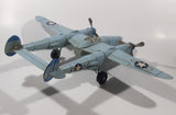 Vintage Lockheed P-38 Lightning Style Light Blue Plane Large 14 1/4" Long Tin Metal Military Airplane