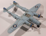 Vintage Lockheed P-38 Lightning Style Light Blue Plane Large 14 1/4" Long Tin Metal Military Airplane