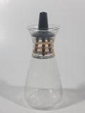 Vintage Oil or Vinegar Glass Cruet Bottle Gold Trimmed 4 1/2" Tall with Black Plastic Stopper