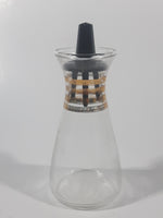 Vintage Oil or Vinegar Glass Cruet Bottle Gold Trimmed 4 1/2" Tall with Black Plastic Stopper